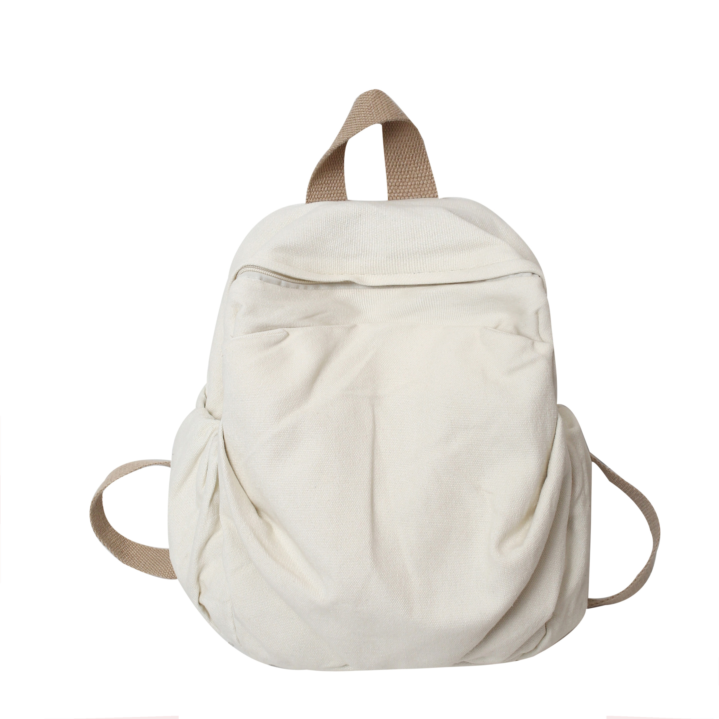 100% Baumwolle kleine Rucksäcke solide schwarz Freizeit oder Reisetaschen weiche Leinwand Pakete für Frauen hochwertige Tuch Umhängetaschen: Beige