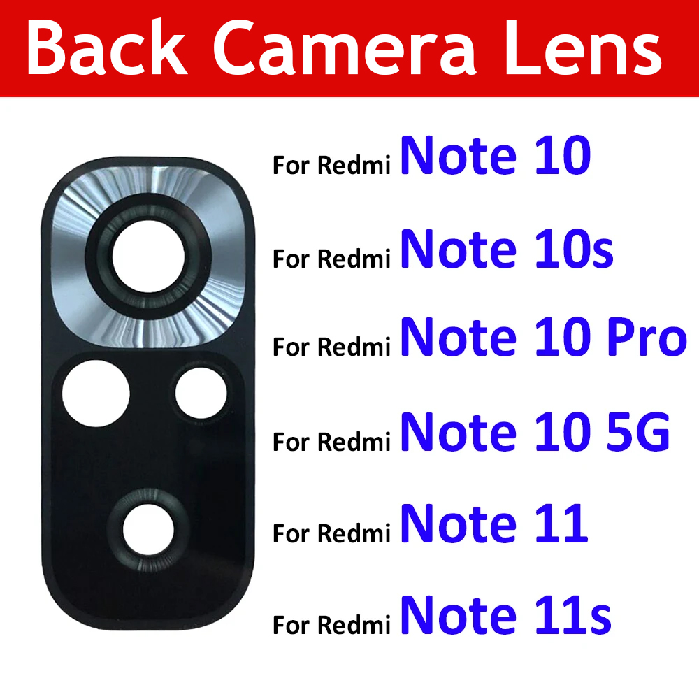 2 sztuki / partia ， Szklany obiektyw tylnego aparatu dla Xiaomi Redmi Note 10 10s Pro 11 Pro 11T 11s 11E 4G 5G z naklejką samoprzylepną