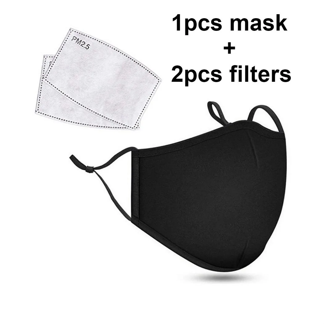 Baumwolle schwarz Maske Mund Gesicht Anti Staub pm2.5 Aktivkohle filter Stoff masken wasch bar wieder verwendbar: Black