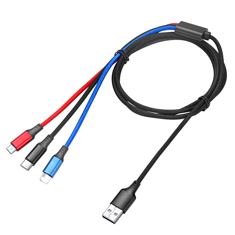 Cabo usb micro usb tipo 8 pinos 3 em 1, cabo para celular iphone xs max xr cabo de dados 3a de carregamento rápido