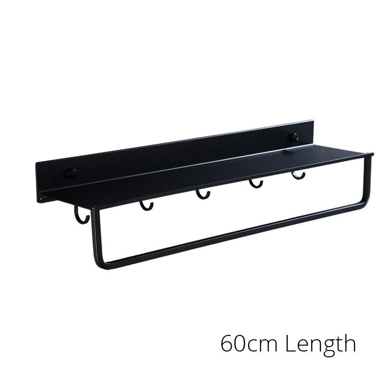 Zwarte Badkamer Planken 30-60 cm Lengte Keuken Wandplank Douche Mand Opslag Rack Handdoek Bar Robe Haken Badkamer accessoires: BS003-60cm