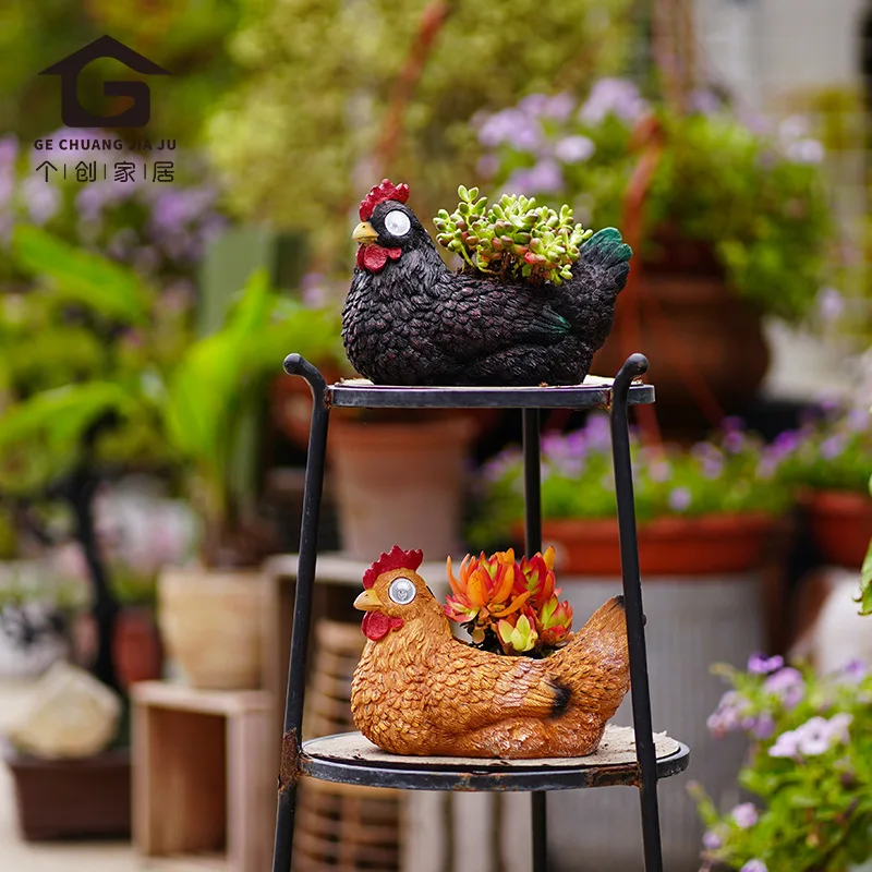 Pot de fleur viande de poule simulée, décoration de pelouse de jardin de cour, décoration extérieure de lumière solaire