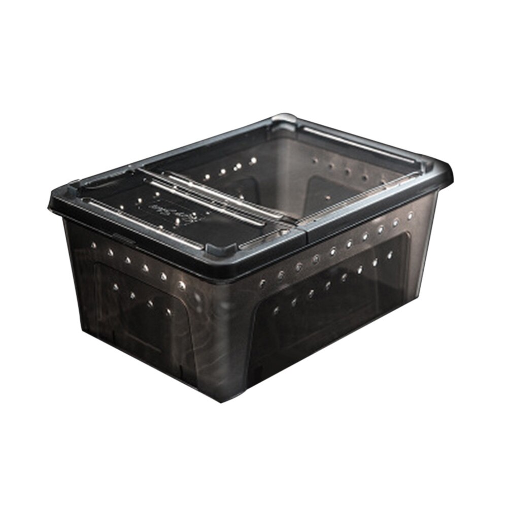 45# Plastic Frosted Reptile Feeding Box Lizard Spider Hatching Rearing Container Pet Supplies Feeding Box: Black M