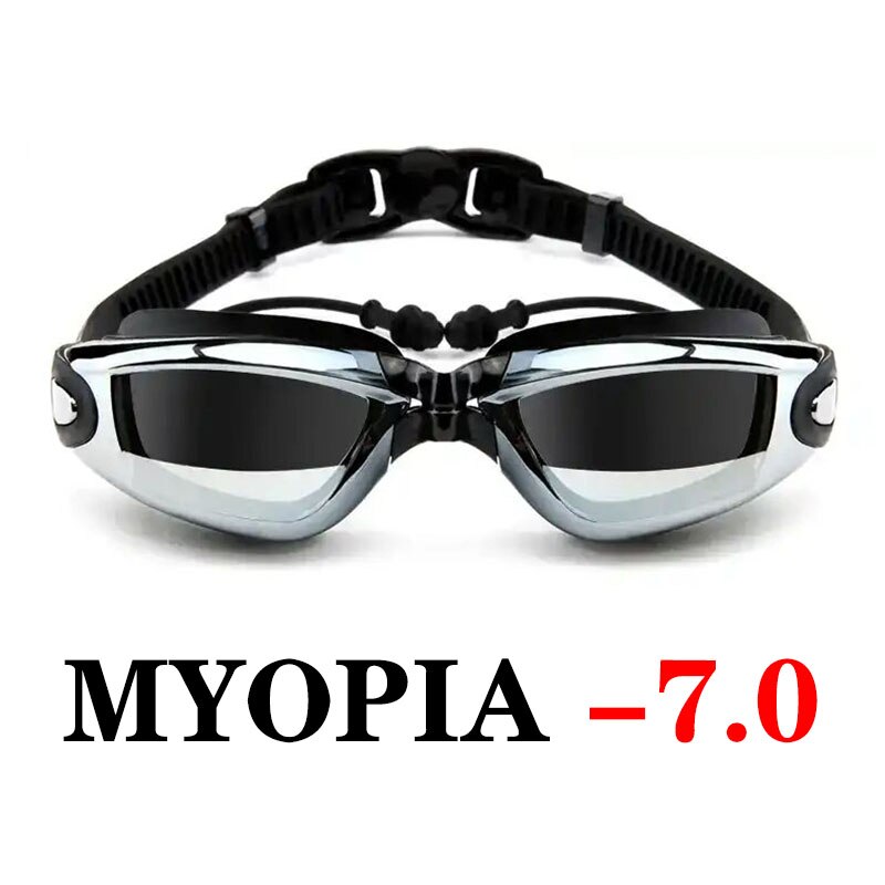Gafas de natación profesionales para hombre y mujer, lentes impermeables antiniebla, para natación y piscina, unisex: Black Myopia -7.0
