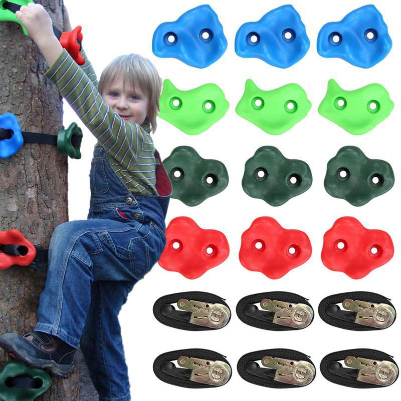 Kids Rock Climbing Stones Sports Toys Climb Tree Rope Holds Children Adult Outdoor Game Equipment Hand Feet Grip Kit Training