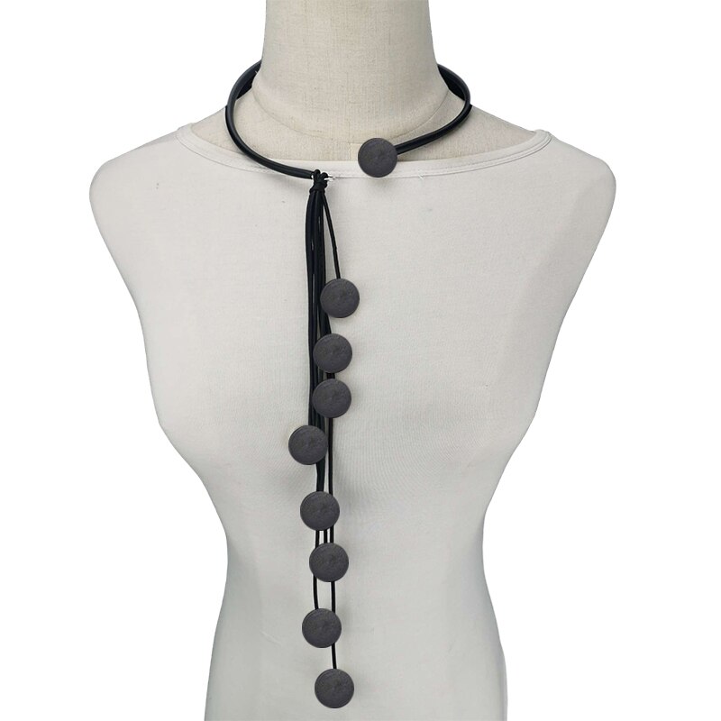 UKEBAY Handmade Wood Necklaces Top Gothic Necklace Female Long Chain Match Clothes Choker Necklace Rubber Jewellery: black