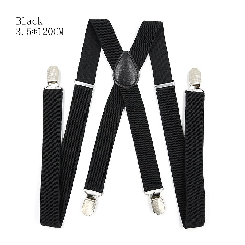 Vomint – bretelles unisexes de couleur unie pour hommes et femmes, grande taille XL, largeur 3.5, 4 Clips, bretelles réglables, élastiques: black-120cm
