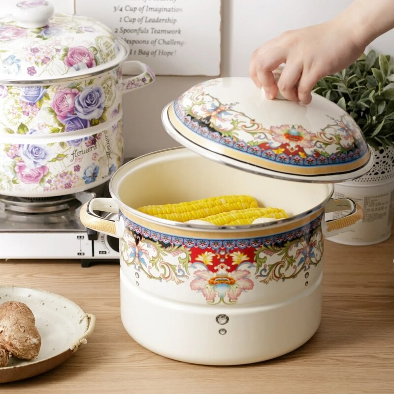 Enamel Thickened Enamel Soup Pot 18/20/22/24/28cm Steamer Milk Pot Stew Pot Boiling Traditional Chinese Medicine Kettle General