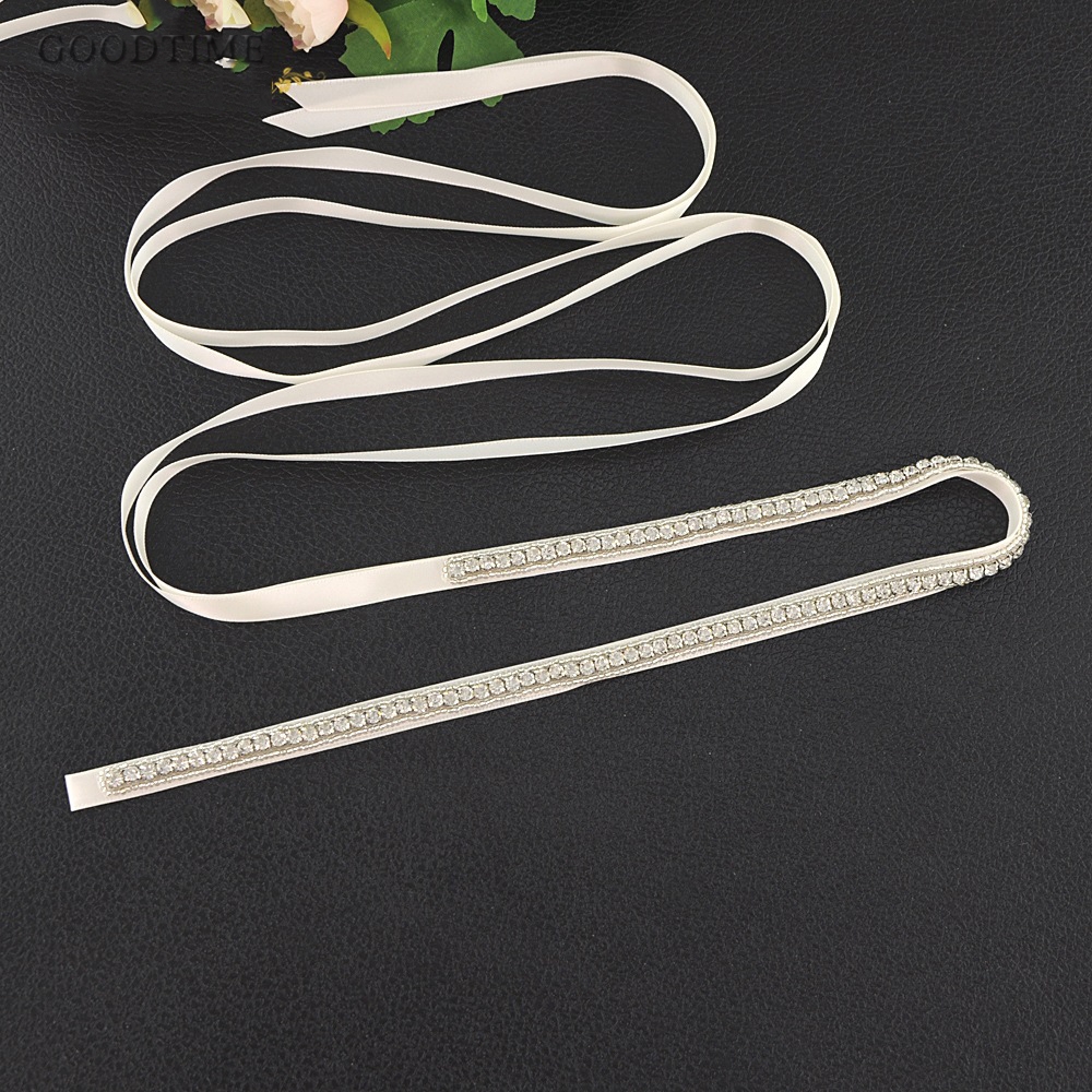 Wedding Belt Rhinestone Bridal Wedding Belt Thin Belt Long Narrow Wedding Dress Accessories Bridal Sash For Women Girl: beige