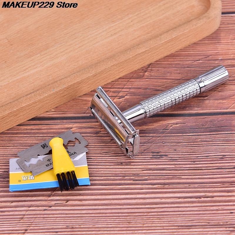 Manual Razor+ 1 Blade +1 Travel Case Beard Hair Care Men's Traditional Double Edge Chrome Wet Shaving Safety Razor