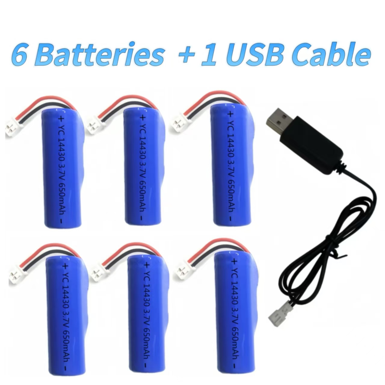 14430 Rechargeable lithium battery with connector 3.7V 650mAh USB Charging cable for Fan Flashlight Radio Headlamp Walkie-talkie: Gold