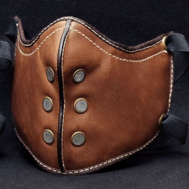 retro PU Leder Motorrad Maske Jahrgang Motorrad Reiten Helm Maske: Braun