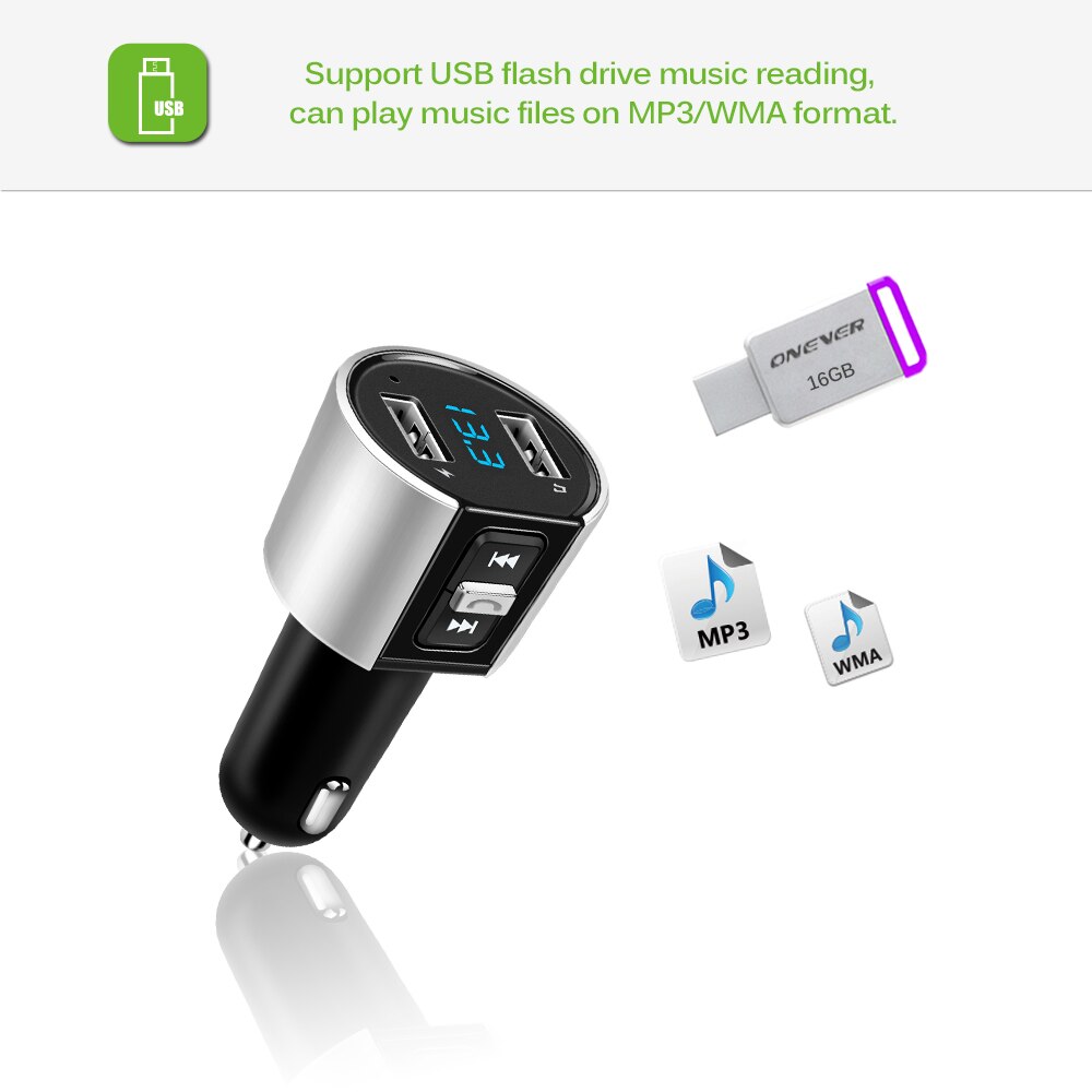 Onever FM Transmitter Aux Modulator Bluetooth Handsfree Car Kit Car Audio MP3 Player with 3.4A Quick Charge Dual USB Car Charger