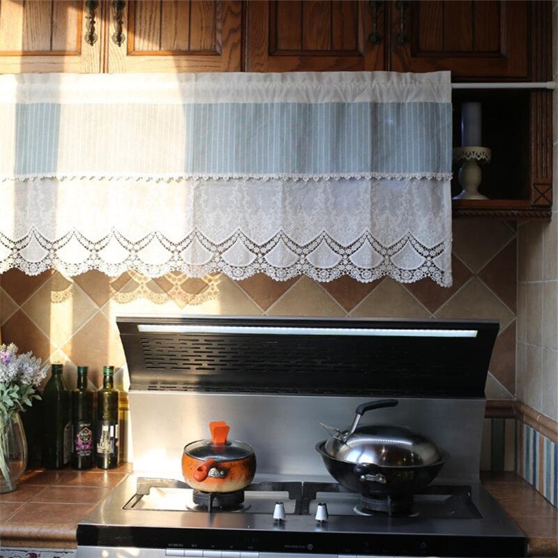 Xyzls middelhavsstil blå hvid stribet køkken halvgardiner broderet lille cafe gardin stue drapering panel 1pc