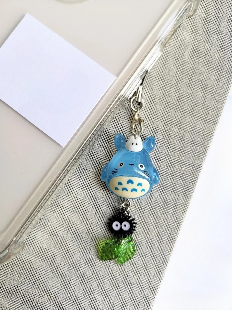 Studio ghibli anime inspirert min nabo totoro blå totoro chu chibi soot sprite telefon sjarm nøkkelring til mobil