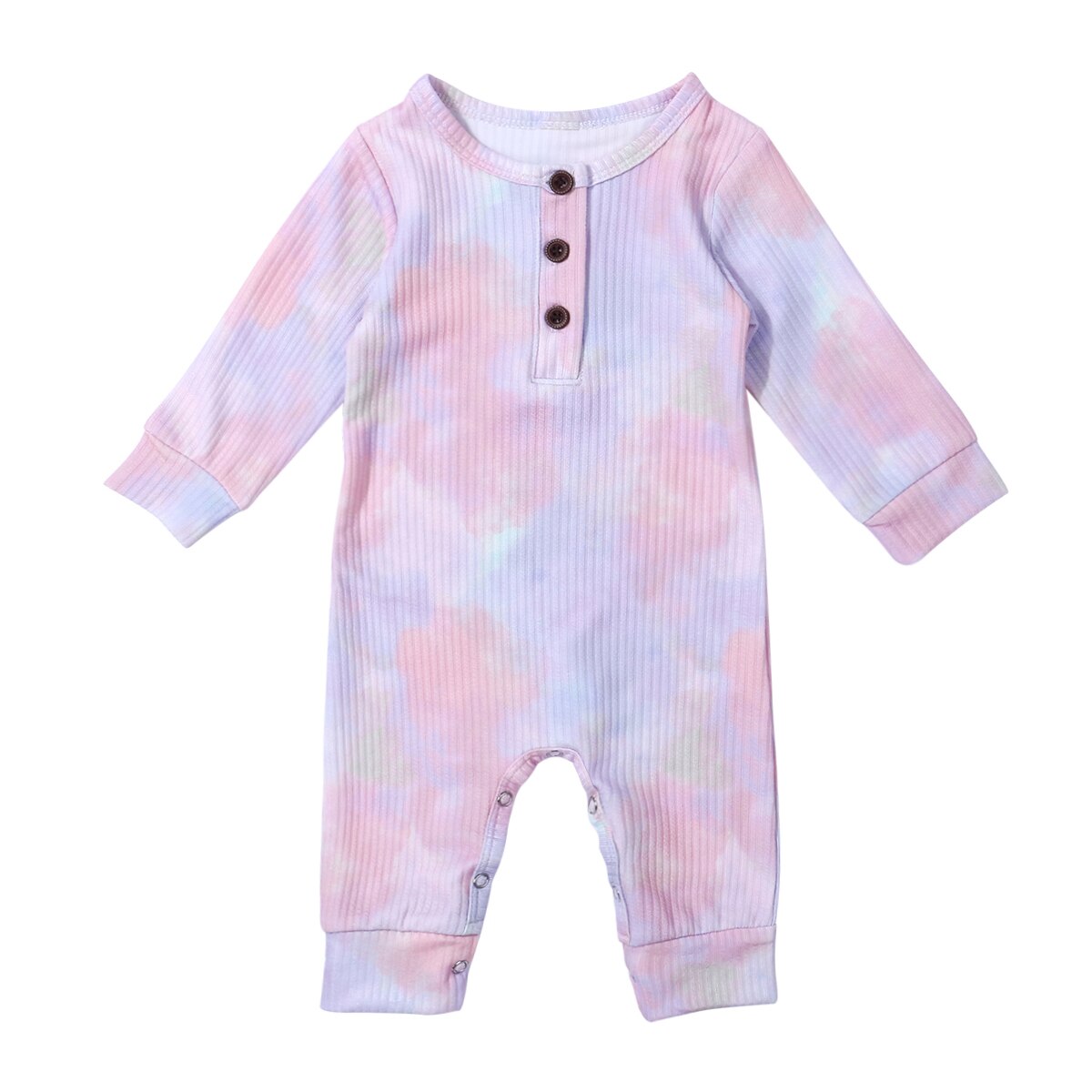 Focusnorm 0-18M Herfst Baby Meisjes Jongens Rompertjes Tie-Dye Gedrukt Lange Mouw Knop Causale Jumpsuits 2 kleuren: A / 18m