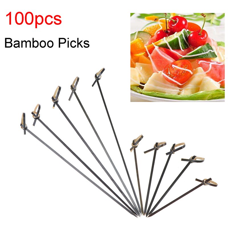 100 stuks wegwerpbamboeprikkers met gedraaide uiteinden, geknoopt voor cocktailprikkers voor cocktailparty's, eten, drinken, barbecue, snacks, clubsandwiches