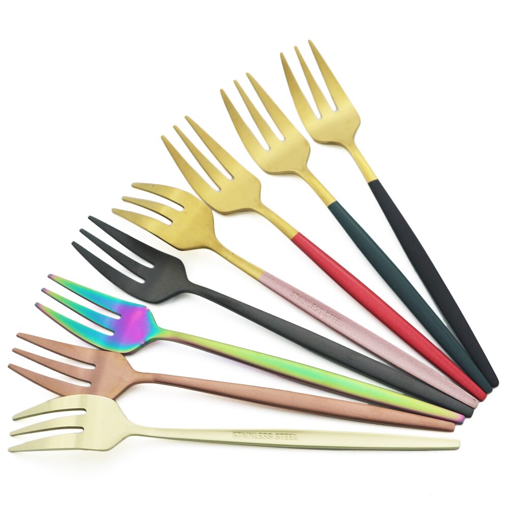 6Pcs Coloful Fork Set Tea Cake Snack Forks Dinnerware Cutlery Matte Stainless Steel Tableware Dessert Fruit Fork Silverware Set
