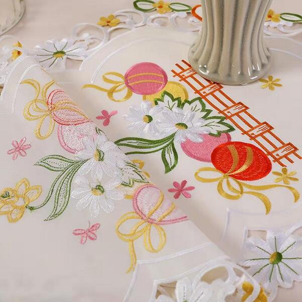 Easter egg art Embroidery bed Table Runner flag cloth cover Lace tablecloth mat kitchen party decor