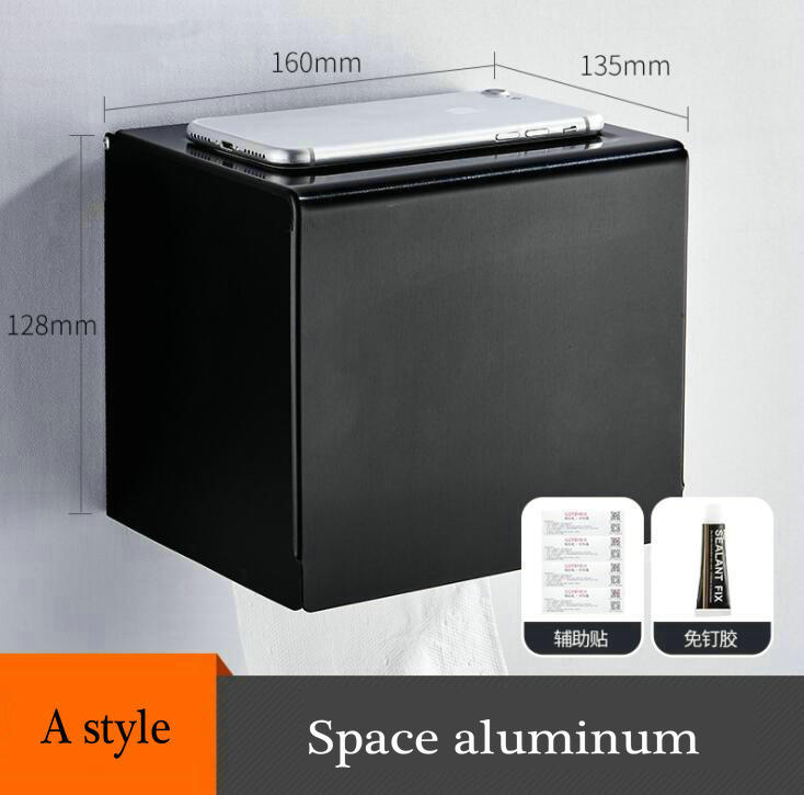 Wall Mounted wall install Bathroom Roll Paper Box paper holder space aluminum Toilet Paper Holder black: A Style