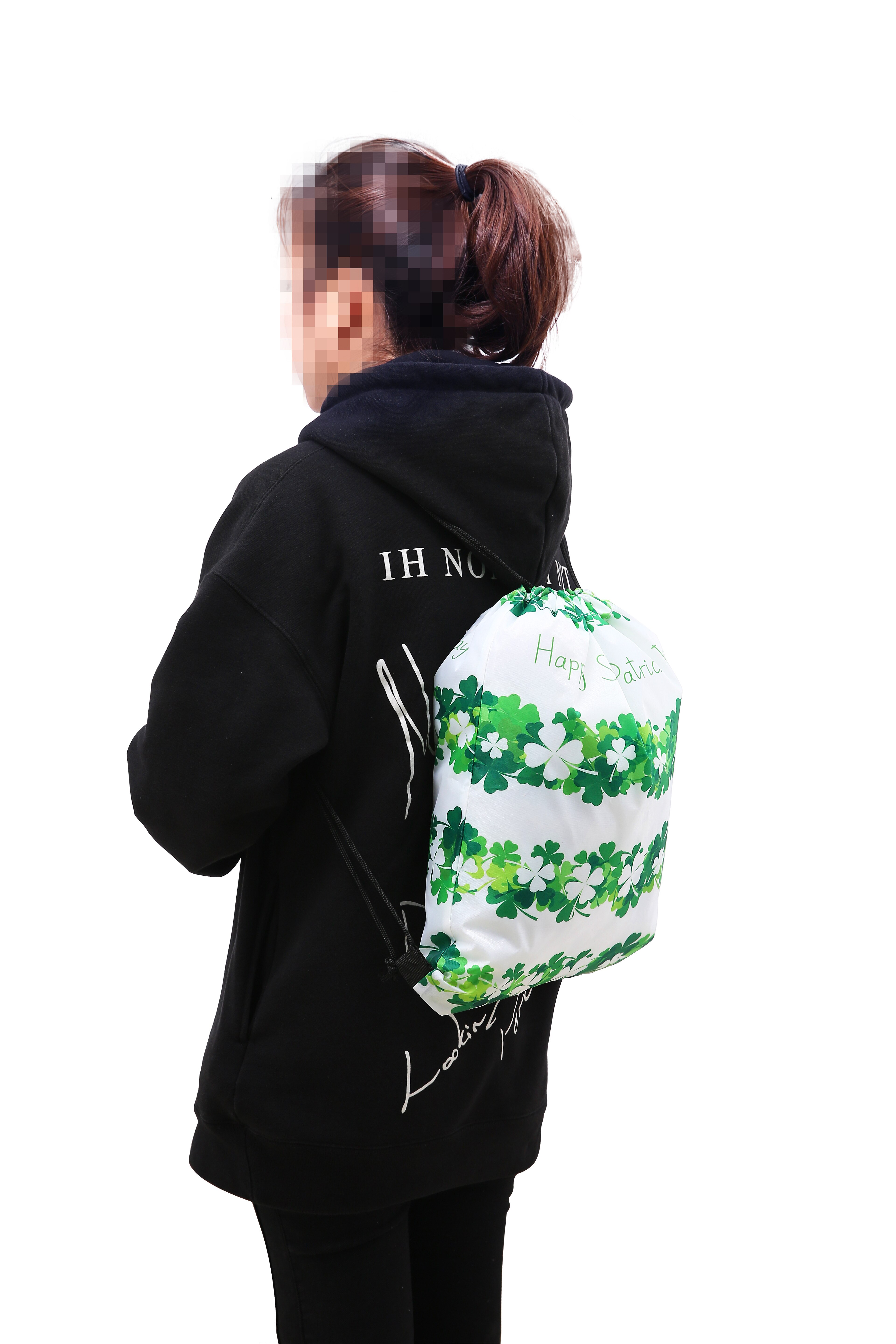 sports Drawstring Backpack,Saint Patrick's Day , storage bag printed polyester bundle pocket