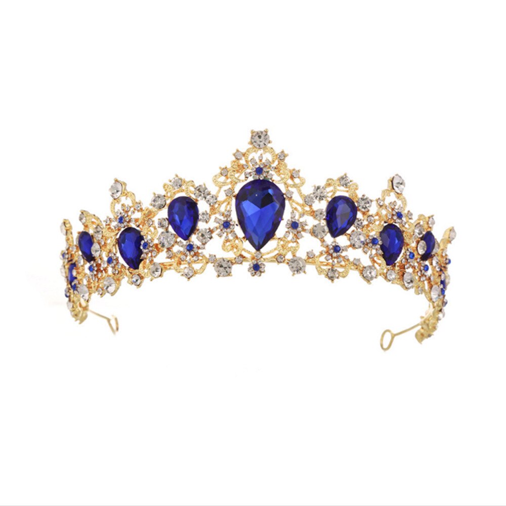Barock vintage guld röd grön blå kristall brud smyckesset bröllop afrikanska pärlor smyckesset halsband örhängen tiara set: 1 st blå krona