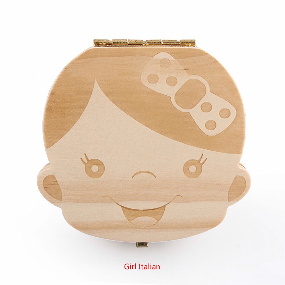 Tand Doos Engels Spaans Tekst Baby Jongen Meisje Fallen Opslag Natuurlijke Hout Case Besparen Melk Tanden Collection Organizer Houder: Girl Italian