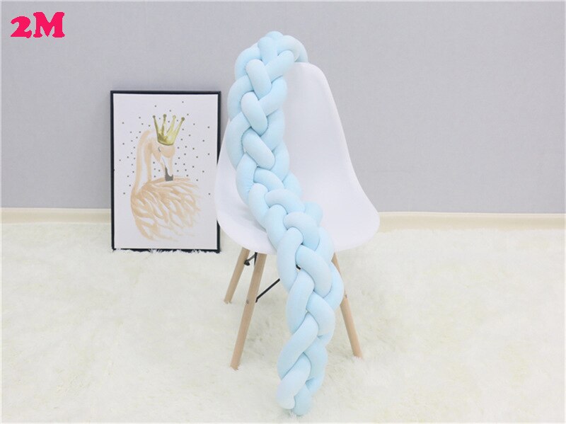 Travesseiro para cama de bebê, trançado amortecedor para cama recém-nascido, decoração de quarto infantil com 4 fios: 2M blue