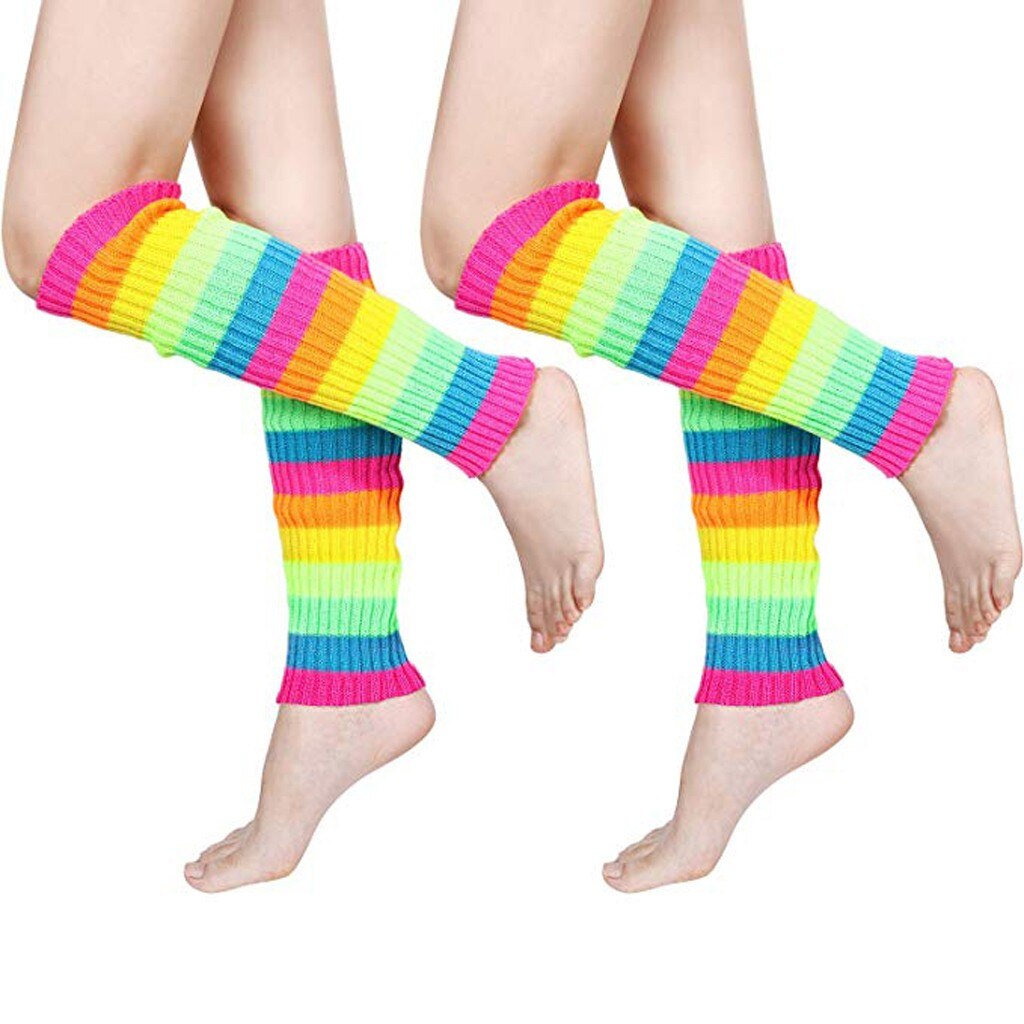 Leg Warmers Women Striped Boot Cuffs Gaiter Neon Sock Leg Para Tripe Tights Paw Slimmer Thigh High Leg Warmers Legwarmer