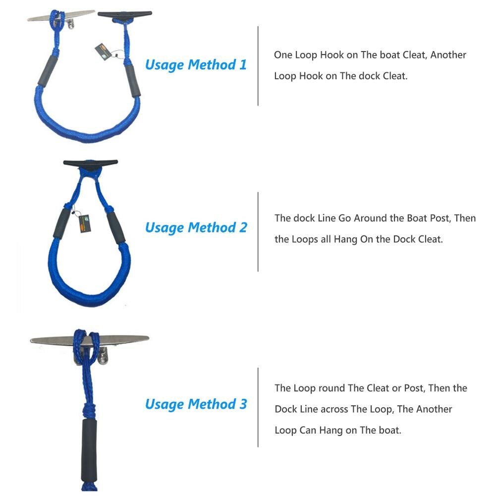 Muelle elástico para barco marino, cuerdas de amarre de línea extensible, portátil, muy elástico, para exteriores, 2 uds.