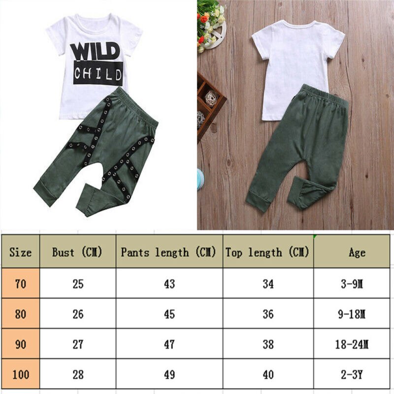 Toddler Kid Baby Boys Wild Child T-shirt Top+Long Pants Outfits Clothes Set
