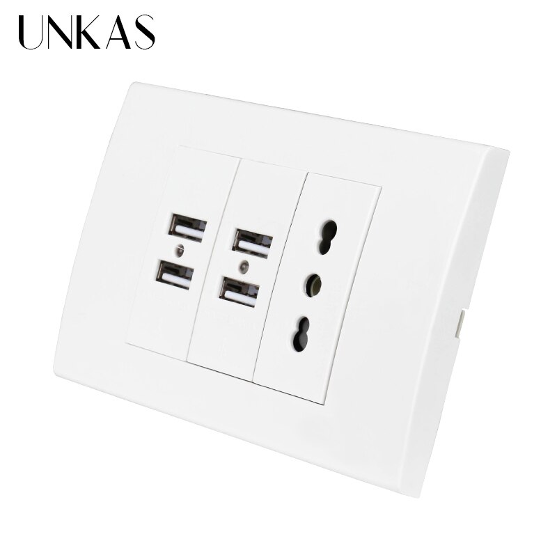 UNKAS Wall Power Socket Plug Italian / Chile Electrical Outlet With 4 USB Charger Port For Mobile 118mm*80mm