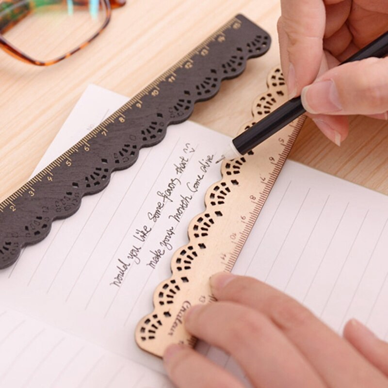 -2 Pcs Beautiful Stylish Korea Stationery Lace Wood Ruler Sewing Ruler Office School Supplies