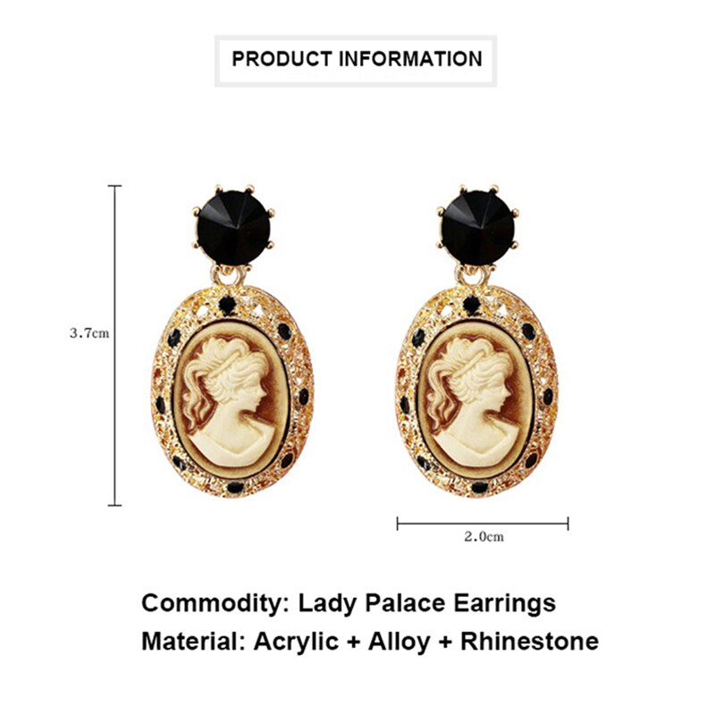 6 -stil vintage look antik lady queen relief oval ørering i akryl push back stud smykker til kvinder cameo øreringe
