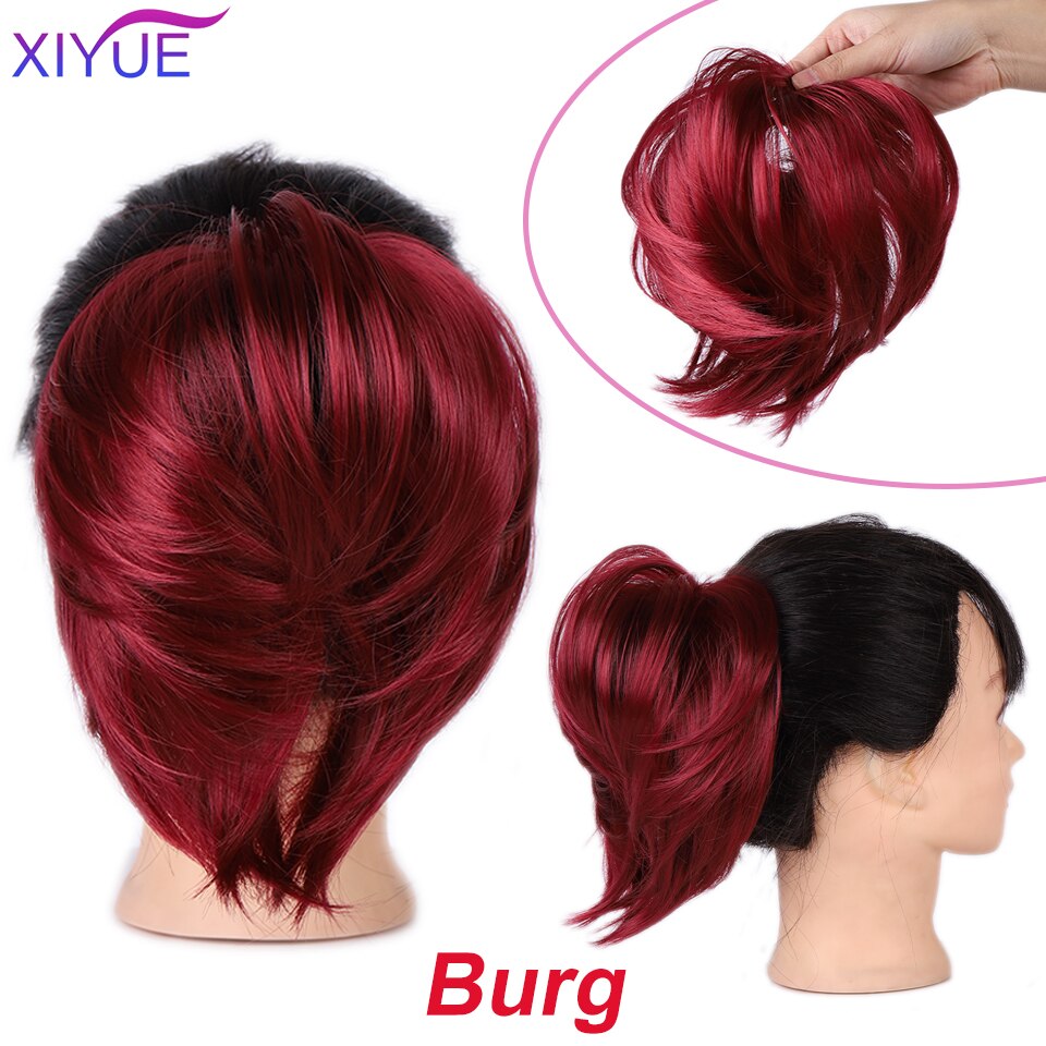Women's Curly Chignon With Elastic Rubber Band Synthetic Scrunchie Wrap Hair Messy Bun Hairpieces On Messy Bun Ponytails: Q20-Burg