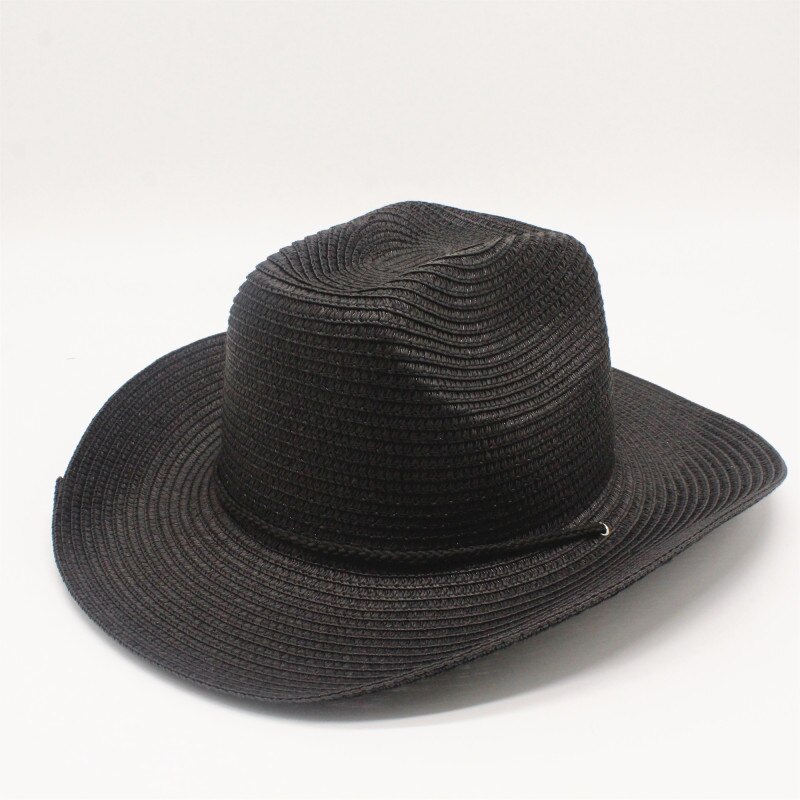 Sombrero panamá de paja para hombre y mujer, Sombrero de paja con visera para playa, Sombrero fresco de Jazz Trilby: Black
