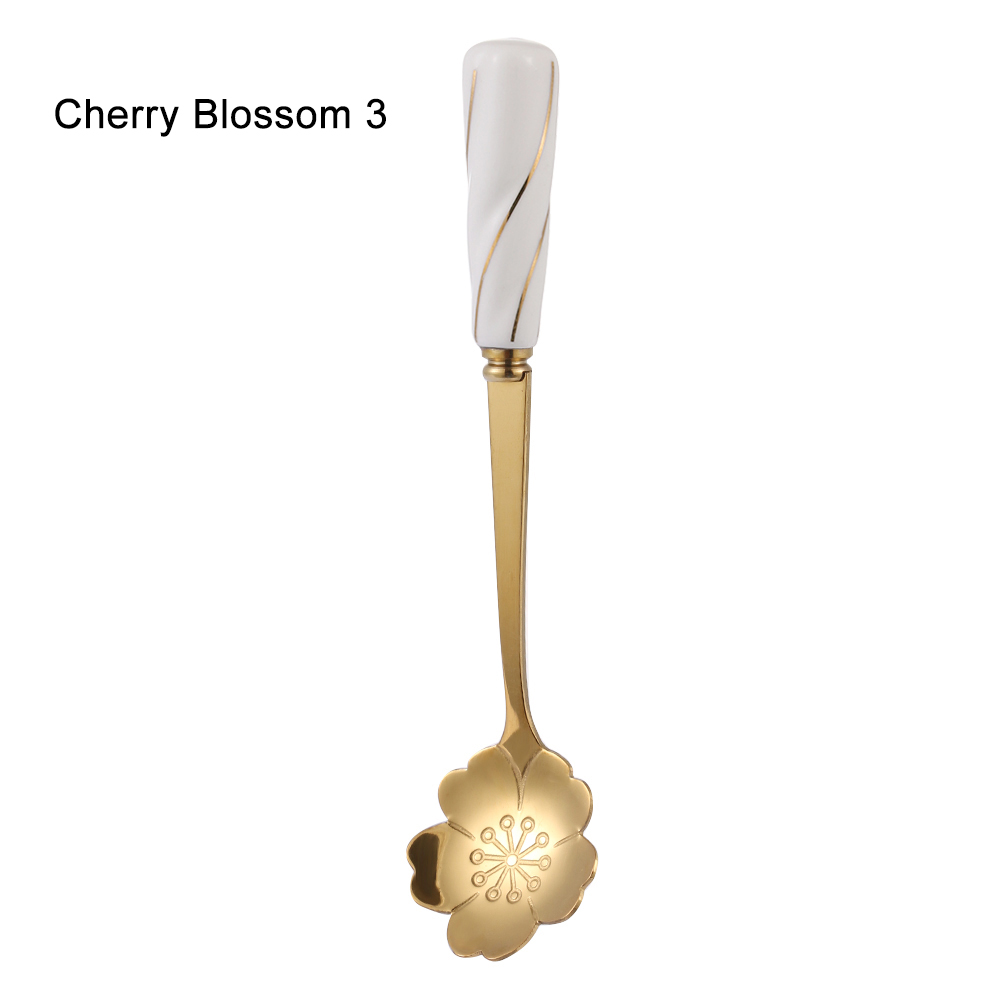 Rvs Koffie Lepel Keramische Handvat Theelepels Bestek Lepel Ijs Suiker Bestek Goud Keuken Tool: Cherry Blossom 3