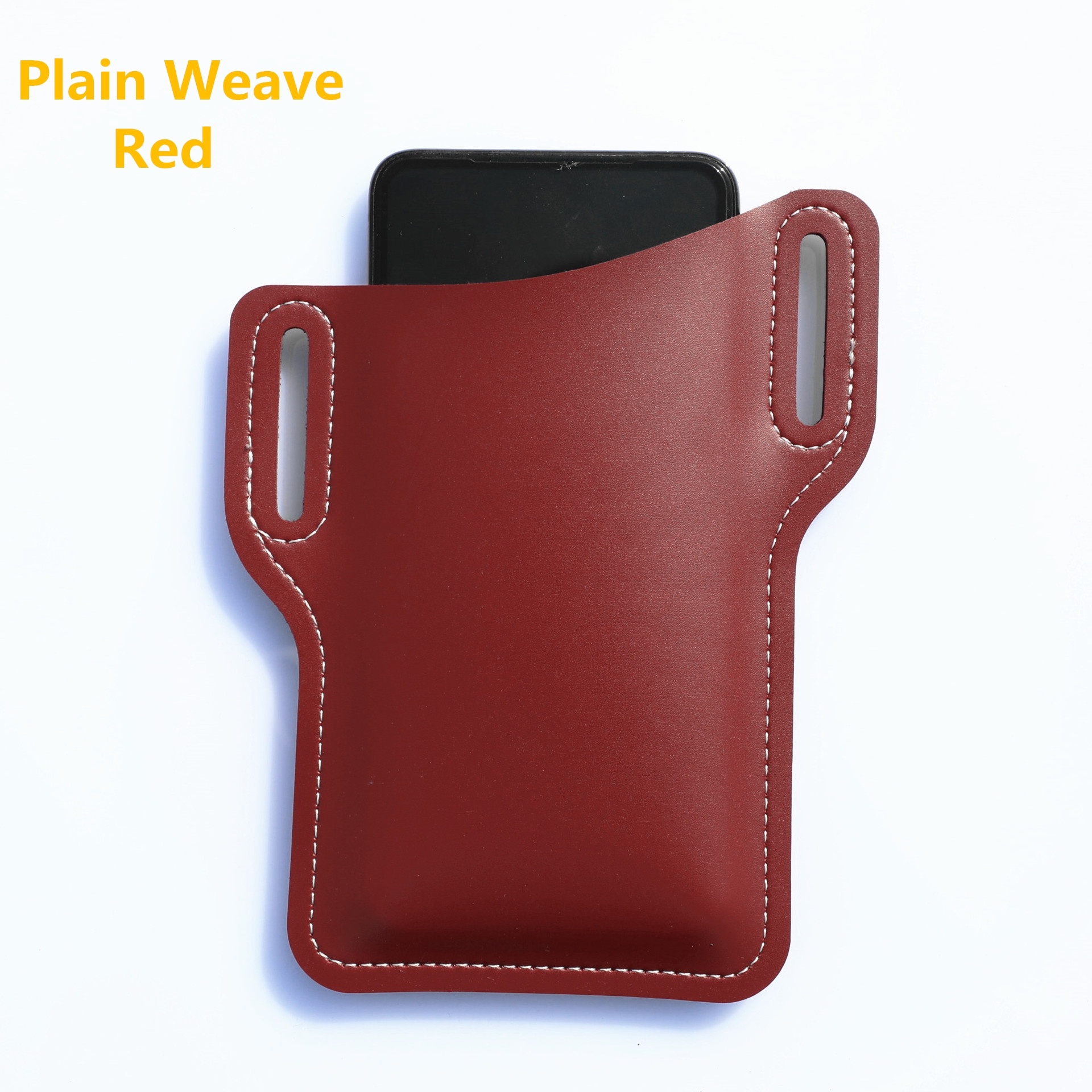 Mannen Vrouwen Gsm Loop Holster Case Zakken Draagbare Multifunctionele Heuptas Pu Lederen Mobiele Telefoon Portemonnee Vintage Riem Tas: Plain Weave Red