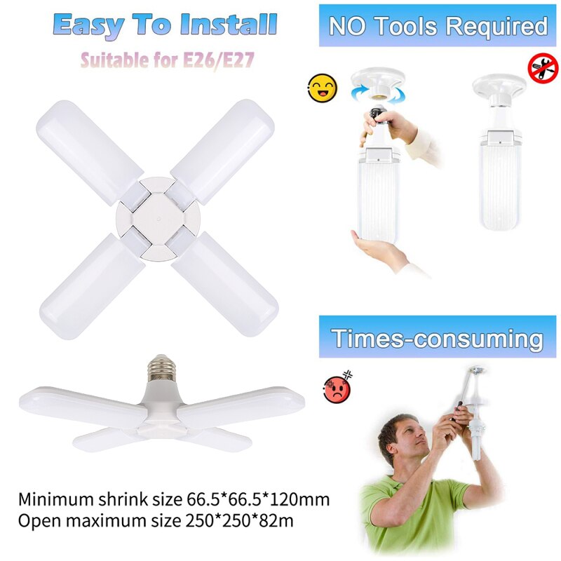 Led Garage Lights Super Bright 40W Daylight Light Bulbs 4000LM Deformable Garage Ceiling LED Warehouse Shop Deformation Lights