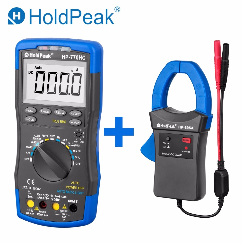 HoldPeak HP-770HC True RMS Autoranging Probe Digital Multimeter With NCV+HP-605A Clamp Adapter 600A AC/DC Current Power LED 45mm: Default Title