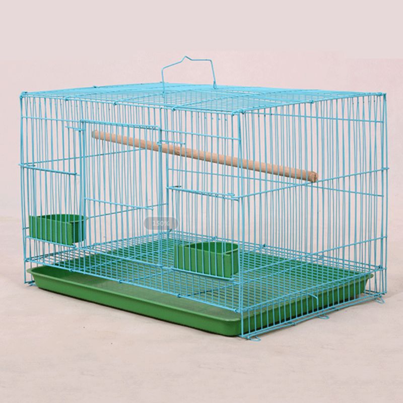 Wire Rectangular Small Cage for Small Birds and Canaries Rekord Equipped with Bird Standing Stick and 2 Semicircular Feeders