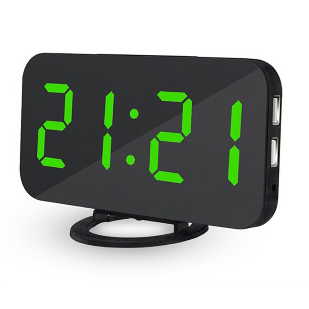 Med dimmer snooze nattljus digital elektronisk spegel 6.5 "plast skärm väckarklocka 5 v 2a lat snooze väckarklocka: Grön