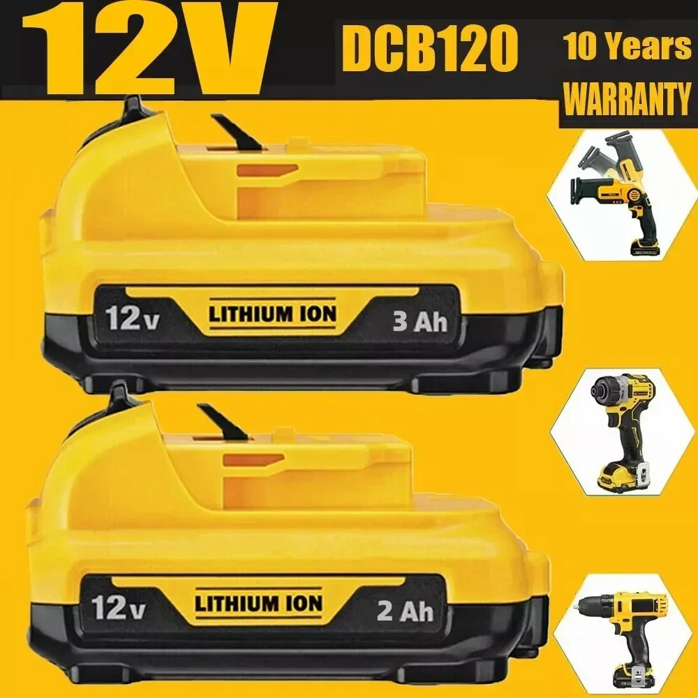 Para baterías recargables DeWalt DCB120 - DCB127 - Batería de repuesto de iones de litio máxima de 3000 mAh y 12 V.
