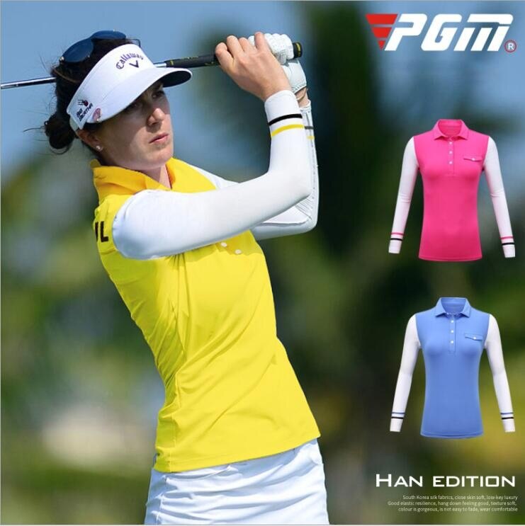 Efterår vinter kvinders golf t-shirt dame åndbar knap krave syning langærmet solcreme bund skjorter sportsbeklædning