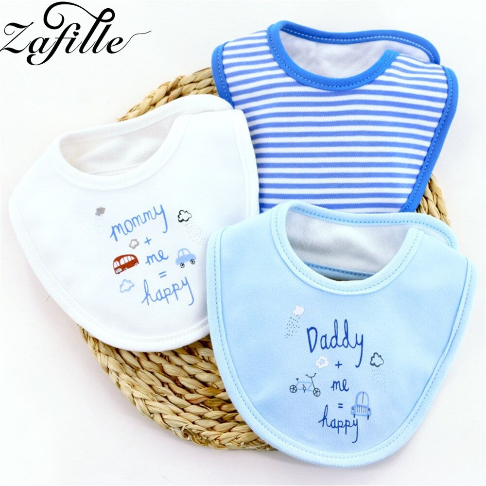 ZAFILLE 3Pcs Pure Cotton Baby Bibs Cartoon Print Baby Boy Stuff Feeding Apron Soft Baby Stuff For Newborn Burp Cloths