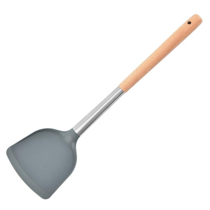 Stainless Steel Kitchen Utensil Non Stick Wooden Long Handle Soup Ladle Frying Spatula Slotted Spoon Useful Kitchen Cooking Tool: 1