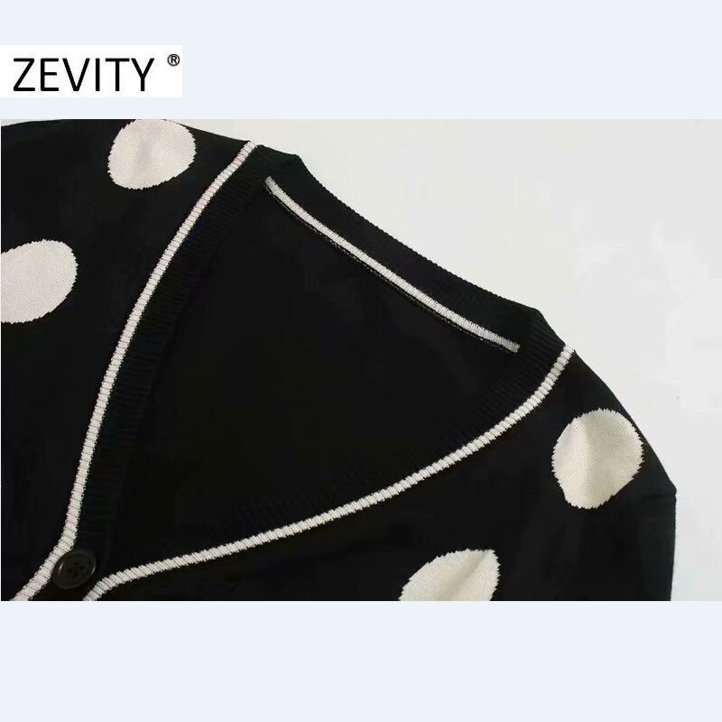 Zevity kvinnor vintage v-ringad prickig stickad tröja kvinnlig chic höst casual slim cardigan toppar  s443