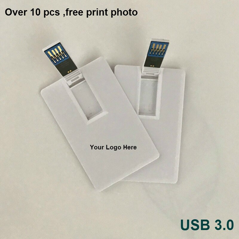 white credit card usb sticks custom photo print company logo name 4-32GB usb 3.0 flash pen drive (over 10pcs free logo): 64GB / White Card drive3.0