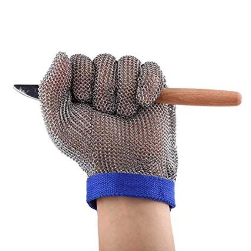 Plastic Belt Stainless Steel Mesh Glove Cut Resistant Chain Mail Protective Anti-Cutting Glove for Kitchen Butcher Cleaner Glove: GRAY / L