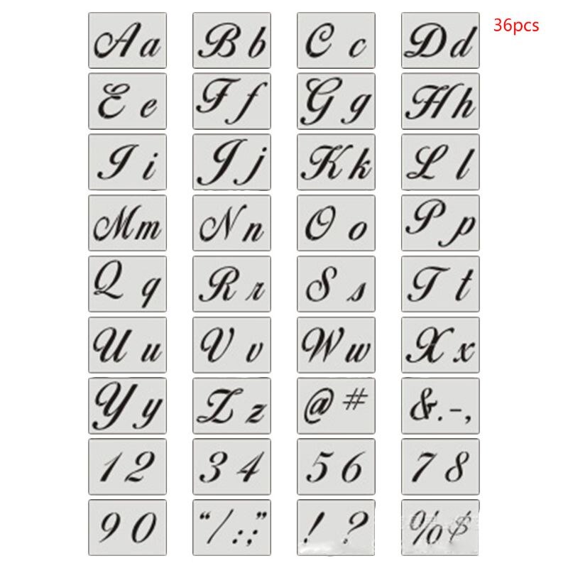 36 stk/sett bokstav alfabet sjablong veggmaleri tre diy tegningsmal håndverk dxab